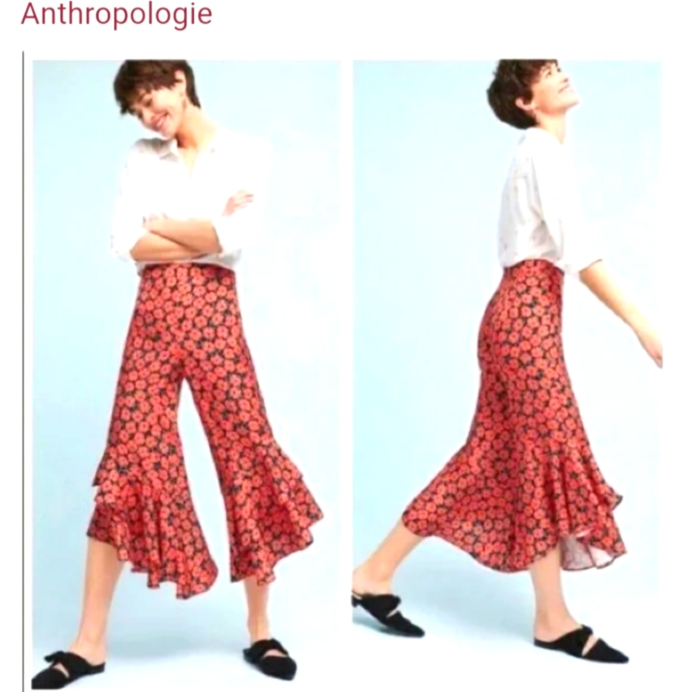 EttTwa by Anthropologie wide leg ruffle crop pants